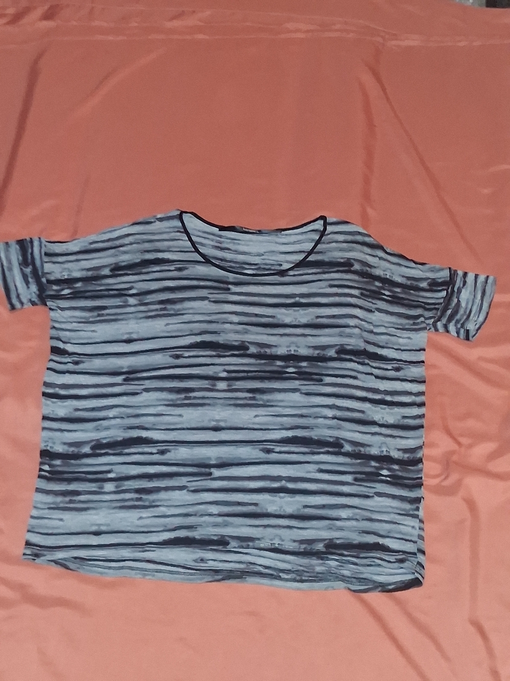Kensie Striped Short Sleeve Top in Grey, White and Black